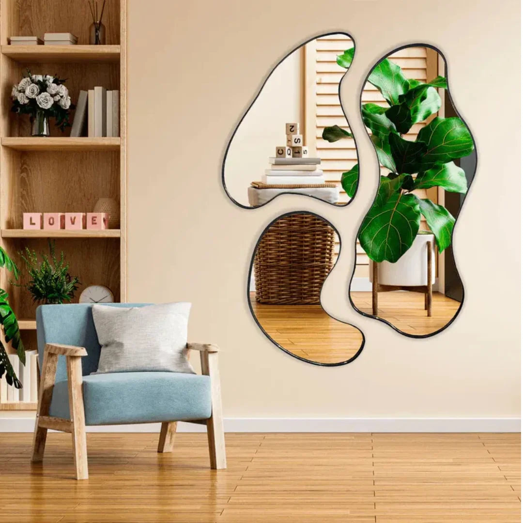 Set di 3 Specchi Organici a Forma di Nuvola per Parete Moderna (105 x 148 cm)