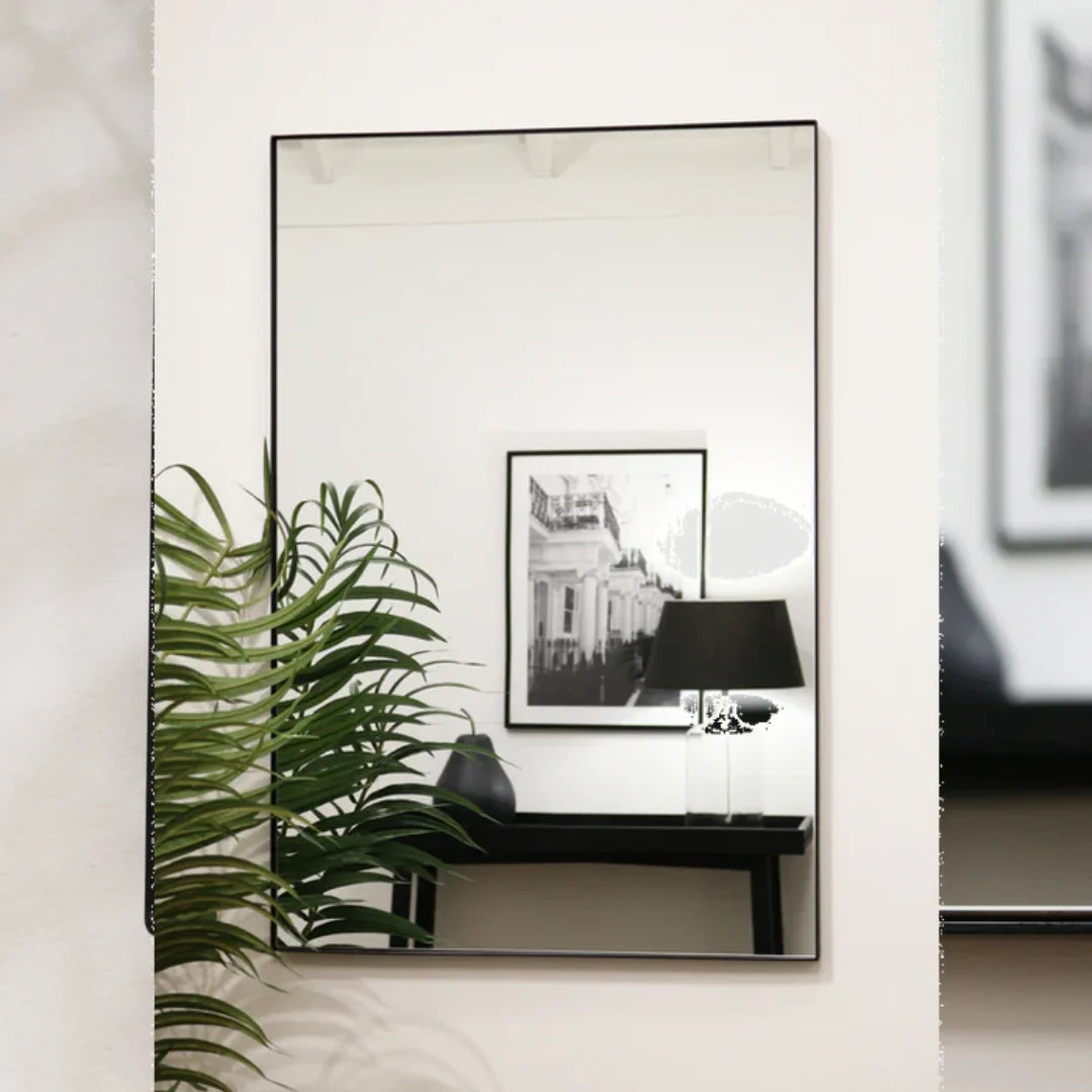 Theo Miroir Mural Rectangulaire Cadre Métal Noir 90x60 cm